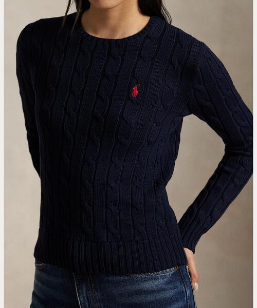 POLO RALPH LAUREN（ポロ ラルフ ローレン）の「ケーブルニット コットン クルーネック セーター（ニット/セーター・レディース・ブルー・S/M/L/XS/XL）」の6枚目の写真