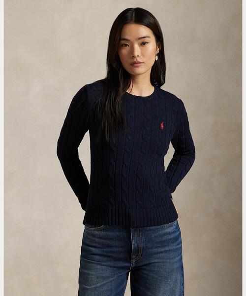 POLO RALPH LAUREN（ポロ ラルフ ローレン）の「ケーブルニット コットン クルーネック セーター（ニット/セーター・レディース・ブルー・S/M/L/XS/XL）」の5枚目の写真
