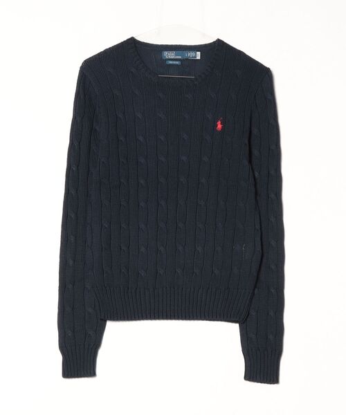 POLO RALPH LAUREN（ポロ ラルフ ローレン）の「ケーブルニット コットン クルーネック セーター（ニット/セーター・レディース・ブルー・S/M/L/XS/XL）」の4枚目の写真