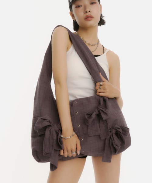 チェック柄リボンショルダーバッグ（ショルダーバッグ）｜DTYYPE