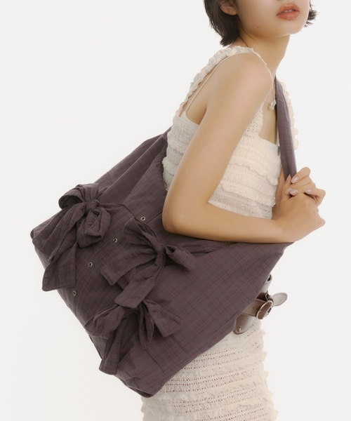 DTYYPE(ドタイプ)の「チェック柄リボンショルダーバッグ(ショルダーバッグ・レディース・パープル/ブラック・FREE)」の3枚目の写真