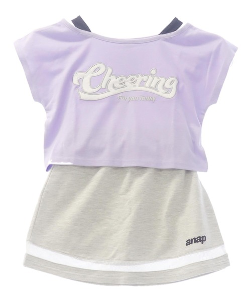 ANAP kids（アナップキッズ）の「オフショル見えトップス×フレアスカート セット（Tシャツ/カットソー・キッズ・ラベンダー/ホワイト・130cm/120cm/110cm）」の2枚目の写真