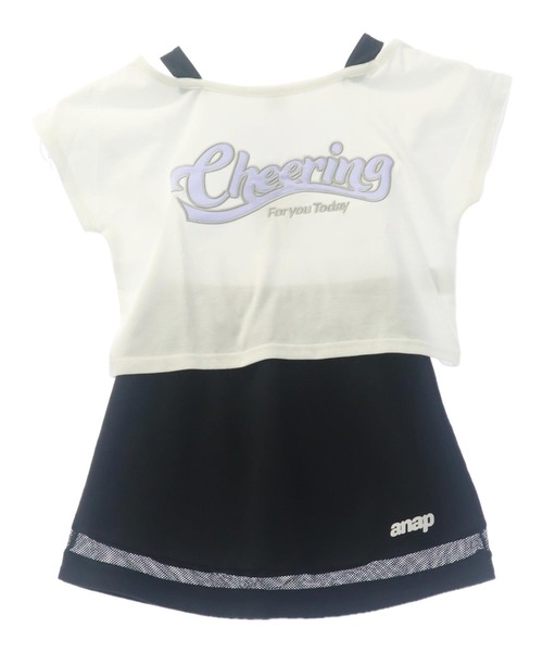 ANAP kids（アナップキッズ）の「オフショル見えトップス×フレアスカート セット（Tシャツ/カットソー・キッズ・ラベンダー/ホワイト・130cm/120cm/110cm）」の4枚目の写真