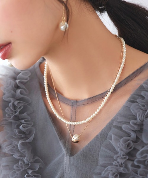 パーティー　ネックレス 2点セット ｜ 3way パール ＆ チェーン ネックレス セット（Aタイプ