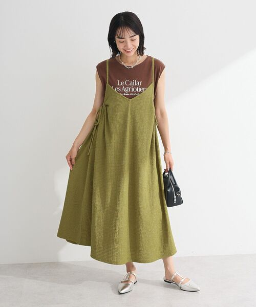 Green　Parks（グリーンパークス）の「表面感脇リボンキャミワンピース（ワンピース・レディース・レッド/グリーン系その他3/ブラック/グレー・FREE）」の3枚目の写真