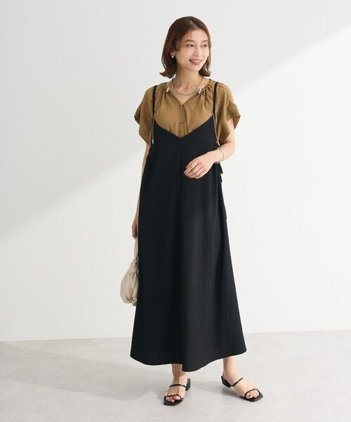 Green　Parks（グリーンパークス）の「表面感脇リボンキャミワンピース（ワンピース・レディース・レッド/グリーン系その他3/ブラック/グレー・FREE）」の5枚目の写真