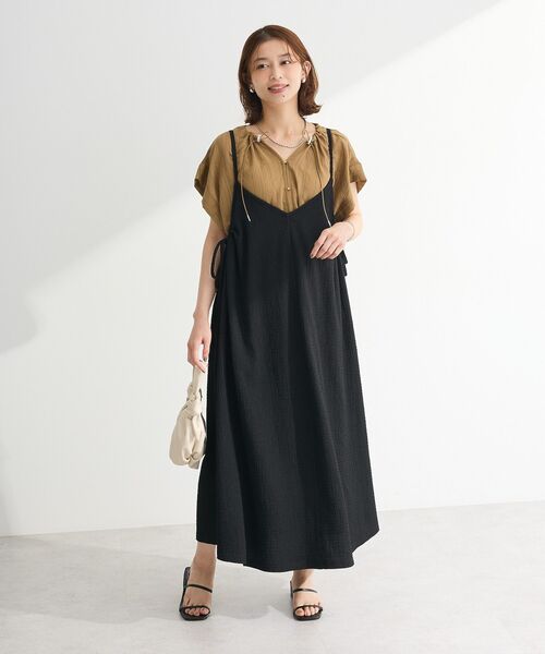 Green　Parks（グリーンパークス）の「表面感脇リボンキャミワンピース（ワンピース・レディース・レッド/グリーン系その他3/ブラック/グレー・FREE）」の6枚目の写真