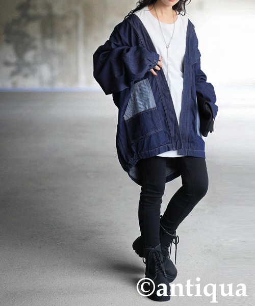 antiqua（アンティカ）の「ボタンレスデニムジャケット（デニムジャケット・レディース・インディゴブルー・ONESIZE）」の2枚目の写真