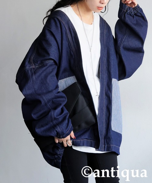 antiqua（アンティカ）の「ボタンレスデニムジャケット（デニムジャケット・レディース・インディゴブルー・ONESIZE）」の3枚目の写真