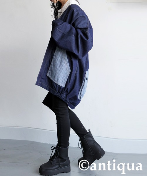 antiqua（アンティカ）の「ボタンレスデニムジャケット（デニムジャケット・レディース・インディゴブルー・ONESIZE）」の4枚目の写真
