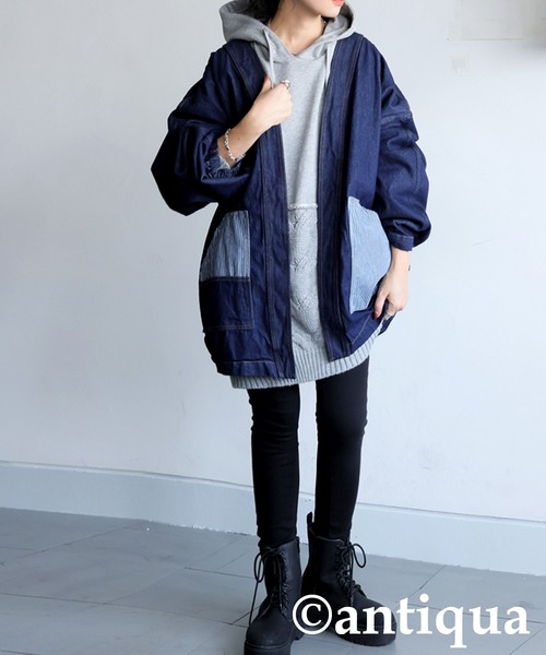 antiqua（アンティカ）の「ボタンレスデニムジャケット（デニムジャケット・レディース・インディゴブルー・ONESIZE）」の6枚目の写真