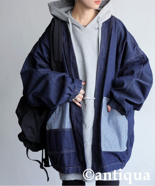 antiqua（アンティカ）の「ボタンレスデニムジャケット（デニムジャケット・レディース・インディゴブルー・ONESIZE）」の7枚目の写真