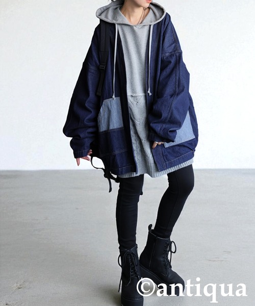 antiqua（アンティカ）の「ボタンレスデニムジャケット（デニムジャケット・レディース・インディゴブルー・ONESIZE）」の9枚目の写真
