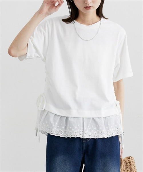 セール】裾レース切替カットソートップス（Tシャツ/カットソー
