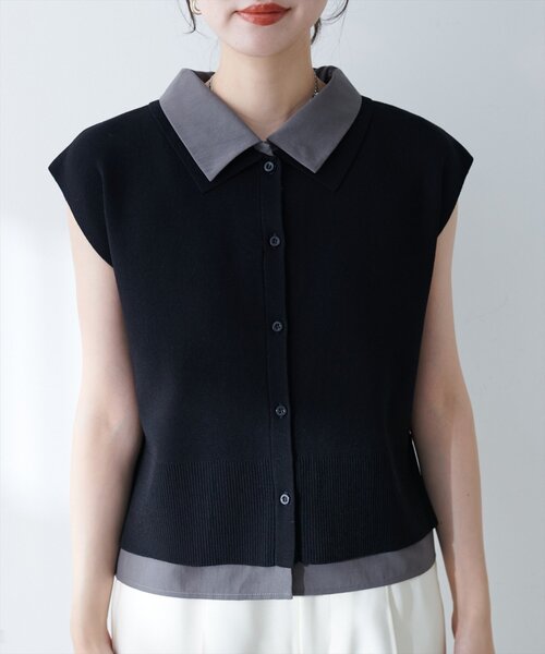 natural couture(ナチュラルクチュール)の「フェイクレイヤード衿付きノースリカーディガン(カーディガン/ボレロ・レディース・オフホワイト/ネイビー/ブラック・FREE)」の17枚目の写真