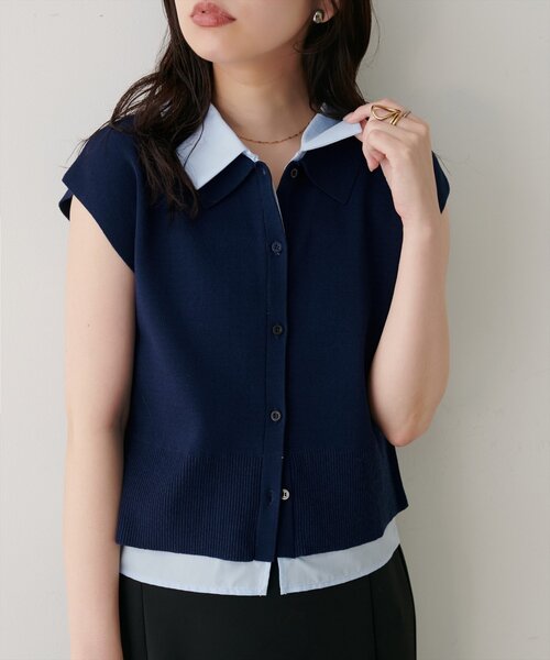 natural couture(ナチュラルクチュール)の「フェイクレイヤード衿付きノースリカーディガン(カーディガン/ボレロ・レディース・オフホワイト/ネイビー/ブラック・FREE)」の12枚目の写真