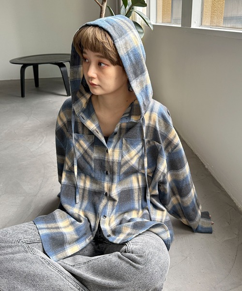 PILIT（ピリット）の「フードチェックシャツ（シャツ/ブラウス・レディース・アイボリー/ブルー/レッド・MEDIUM）」の14枚目の写真