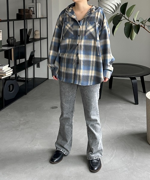 PILIT（ピリット）の「フードチェックシャツ（シャツ/ブラウス・レディース・アイボリー/ブルー/レッド・MEDIUM）」の12枚目の写真