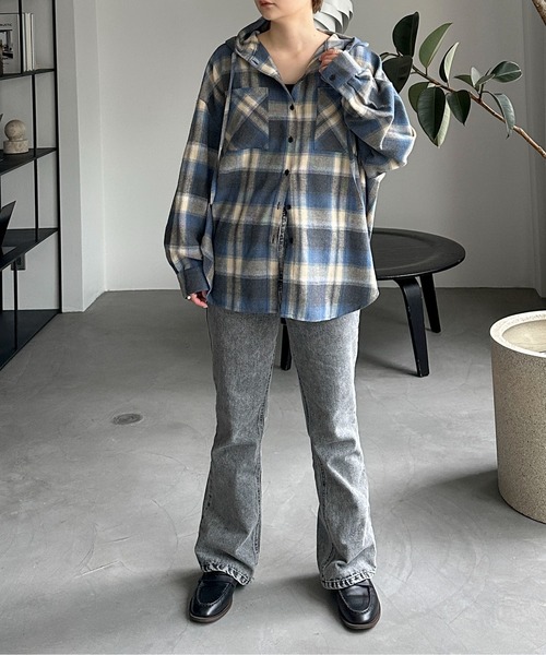 PILIT（ピリット）の「フードチェックシャツ（シャツ/ブラウス・レディース・アイボリー/ブルー/レッド・MEDIUM）」の13枚目の写真