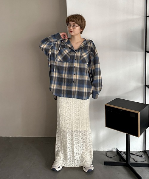 PILIT（ピリット）の「フードチェックシャツ（シャツ/ブラウス・レディース・アイボリー/ブルー/レッド・MEDIUM）」の15枚目の写真