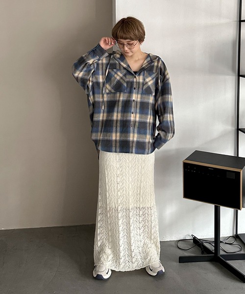 PILIT（ピリット）の「フードチェックシャツ（シャツ/ブラウス・レディース・アイボリー/ブルー/レッド・MEDIUM）」の16枚目の写真