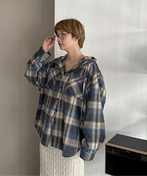 PILIT（ピリット）の「フードチェックシャツ（シャツ/ブラウス・レディース・アイボリー/ブルー/レッド・MEDIUM）」の18枚目の写真