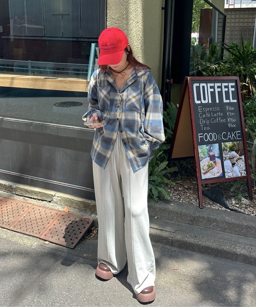 PILIT（ピリット）の「フードチェックシャツ（シャツ/ブラウス・レディース・アイボリー/ブルー/レッド・MEDIUM）」の4枚目の写真