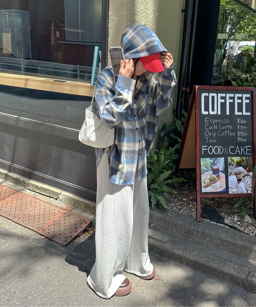 PILIT（ピリット）の「フードチェックシャツ（シャツ/ブラウス・レディース・アイボリー/ブルー/レッド・MEDIUM）」の8枚目の写真