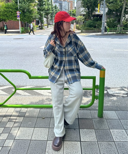 PILIT（ピリット）の「フードチェックシャツ（シャツ/ブラウス・レディース・アイボリー/ブルー/レッド・MEDIUM）」の9枚目の写真