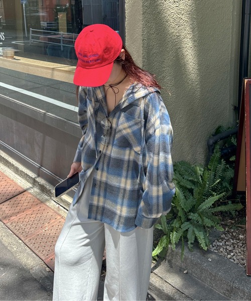 PILIT（ピリット）の「フードチェックシャツ（シャツ/ブラウス・レディース・アイボリー/ブルー/レッド・MEDIUM）」の6枚目の写真