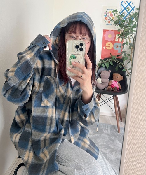 PILIT（ピリット）の「フードチェックシャツ（シャツ/ブラウス・レディース・アイボリー/ブルー/レッド・MEDIUM）」の10枚目の写真