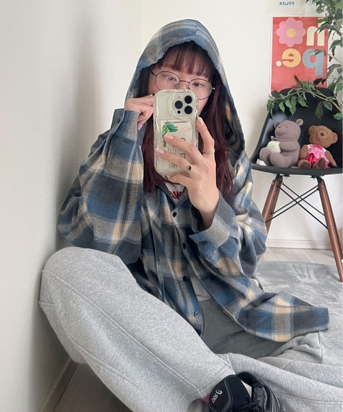 PILIT（ピリット）の「フードチェックシャツ（シャツ/ブラウス・レディース・アイボリー/ブルー/レッド・MEDIUM）」の11枚目の写真