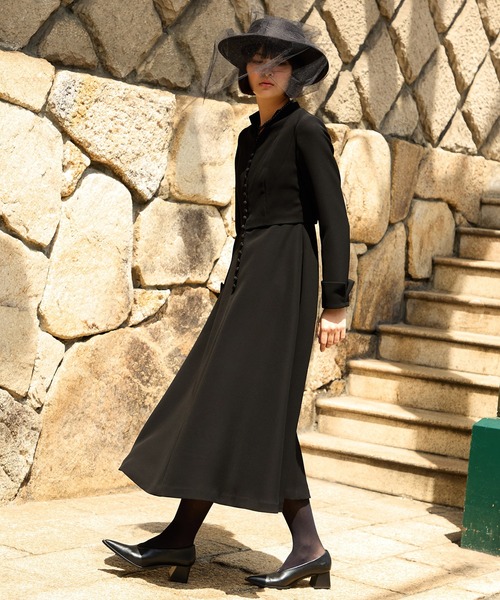 Ranerrh(ラネリ)の「ジョーゼットフォーマルAラインドレス【喪服・礼服】【入卒式・結婚式】【オフィス/ビジネスにも使える】【春秋冬用】(ワンピース・レディース・ブラック・38)」の2枚目の写真