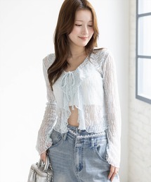 clear | フリルレースカーディガン[シースルー 着回し抜群 レイヤード カジュアル](Tシャツ/カットソー)