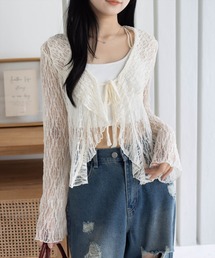clear | フリルレースカーディガン[シースルー 着回し抜群 レイヤード カジュアル]≪AW新作≫(Tシャツ/カットソー)