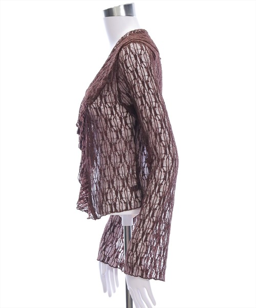 clear（クリア）の「フリルレースカーディガン[シースルー 着回し抜群 レイヤード カジュアル]（Tシャツ/カットソー・レディース・アイボリー/ブラウン/ブラック・F）」の20枚目の写真