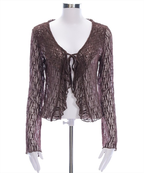 clear（クリア）の「フリルレースカーディガン[シースルー 着回し抜群 レイヤード カジュアル]（Tシャツ/カットソー・レディース・アイボリー/ブラウン/ブラック・F）」の14枚目の写真