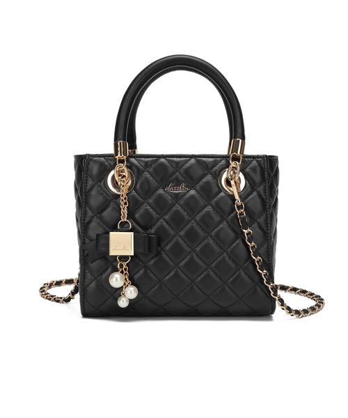 dazzlin(ダズリン)の「【dazzlin/ダズリン】キルティング リボンチャーム付ミニハンドバッグ花柄裏地(ハンドバッグ・レディース・ブラック/ピンク/アイボリー/ミント・FREE)」の10枚目の写真