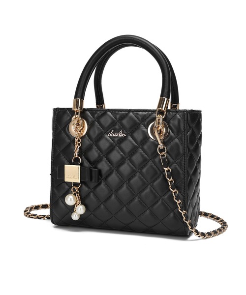 dazzlin(ダズリン)の「【dazzlin/ダズリン】キルティング リボンチャーム付ミニハンドバッグ花柄裏地(ハンドバッグ・レディース・ブラック/ピンク/アイボリー/ミント・FREE)」の9枚目の写真