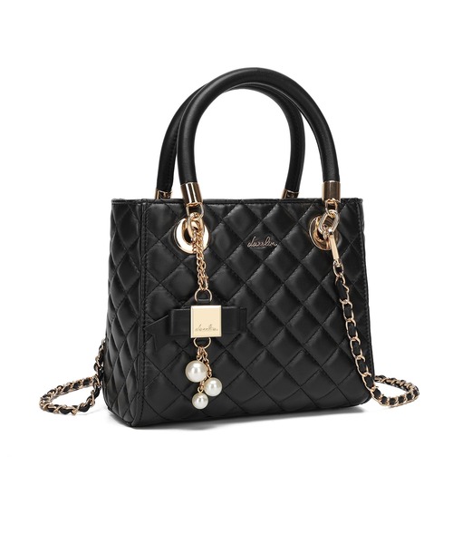 dazzlin(ダズリン)の「【dazzlin/ダズリン】キルティング リボンチャーム付ミニハンドバッグ花柄裏地(ハンドバッグ・レディース・ブラック/ピンク/アイボリー/ミント・FREE)」の12枚目の写真