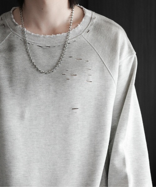 KUUUPY（クーピー）の「Distressed Thermal Heavyweight Long Sleeve Tee - ダメージサーマルヘビーウェイトロンT（Tシャツ/カットソー・メンズ・グレー/ブラック・LARGE/MEDIUM/SMALL）」の7枚目の写真