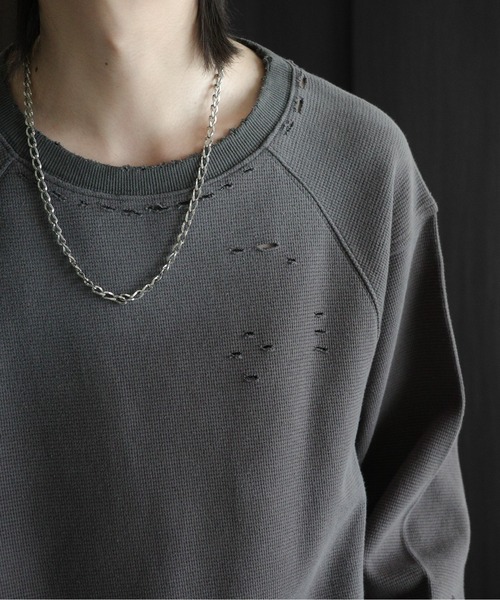 KUUUPY（クーピー）の「Distressed Thermal Heavyweight Long Sleeve Tee - ダメージサーマルヘビーウェイトロンT（Tシャツ/カットソー・メンズ・グレー/ブラック・LARGE/MEDIUM/SMALL）」の12枚目の写真