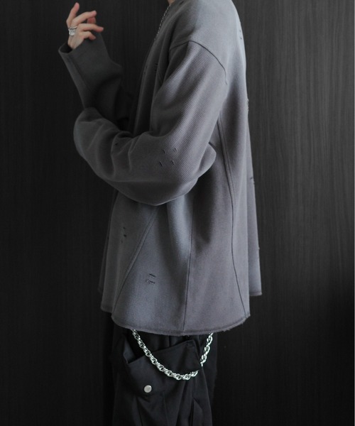 KUUUPY（クーピー）の「Distressed Thermal Heavyweight Long Sleeve Tee - ダメージサーマルヘビーウェイトロンT（Tシャツ/カットソー・メンズ・グレー/ブラック・LARGE/MEDIUM/SMALL）」の9枚目の写真