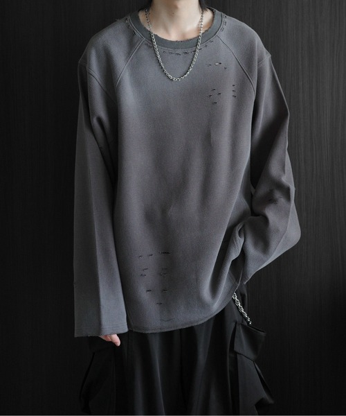 KUUUPY（クーピー）の「Distressed Thermal Heavyweight Long Sleeve Tee - ダメージサーマルヘビーウェイトロンT（Tシャツ/カットソー・メンズ・グレー/ブラック・LARGE/MEDIUM/SMALL）」の8枚目の写真
