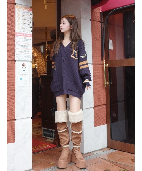 ダーリッチ カレッジワッペンVネックニットカーディガン Darich ダーリッチ Darich カレッジワッペンVネックニットカーディガン