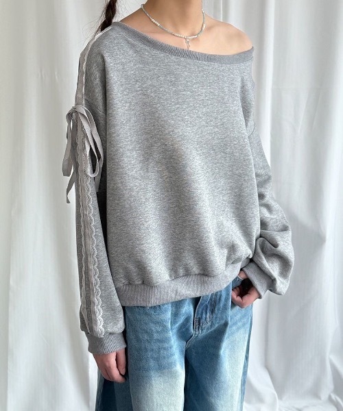 SHEPP(シープ)の「サイドライン レース リボン オフショル スウェット(スウェット・レディース・ネイビー/グレー・S/M)」の22枚目の写真
