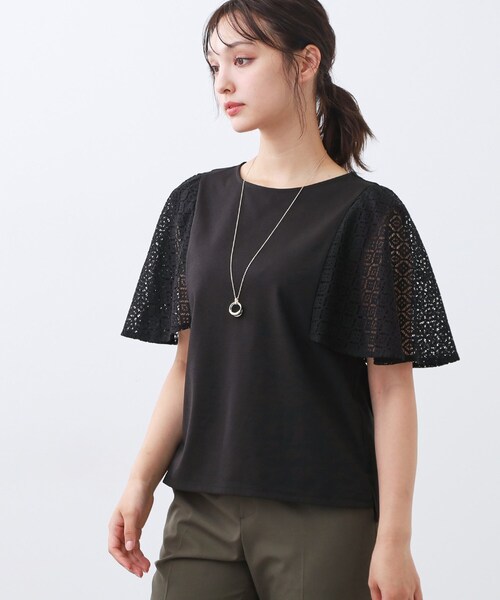 Reflect(リフレクト)の「幾何レーススリーブプルオーバージャージ(Tシャツ/カットソー・レディース・オフホワイト/ブラック・09/11)」の2枚目の写真