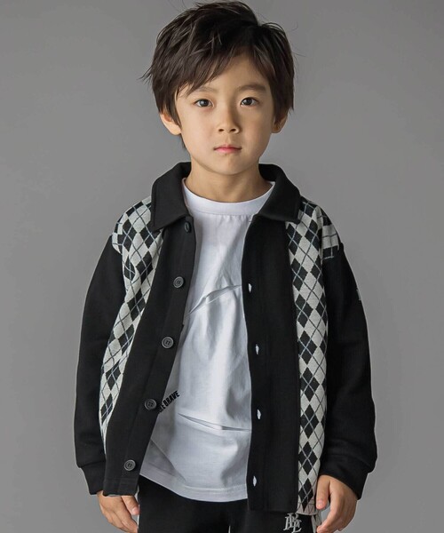 【お揃い】アーガイル+裏毛切り替え襟付きカーディガン