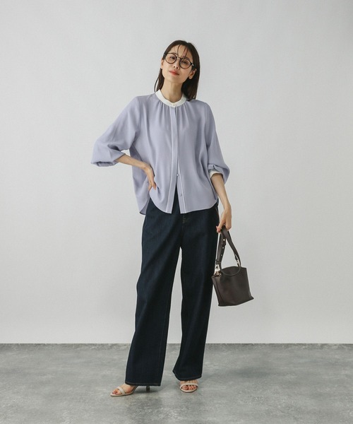 セール】キレイつづくパイピングブラウス/579496（シャツ/ブラウス