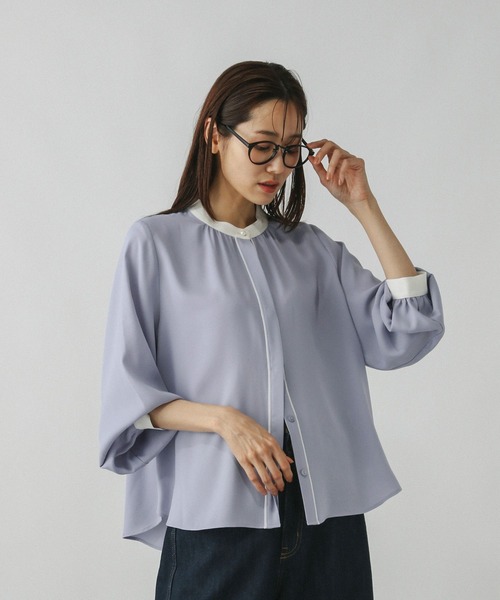 セール】キレイつづくパイピングブラウス/579496（シャツ/ブラウス
